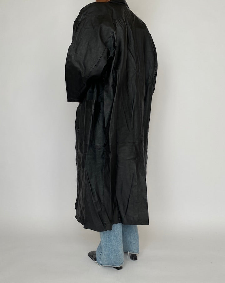 VINTAGE LONGE BLACK LEATHER JACKET 4656