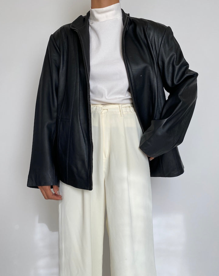 VINTAGE OVERSIZED BLACK LEATHER JACKET 2233