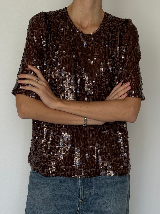 Vintage sequin top brown 6606