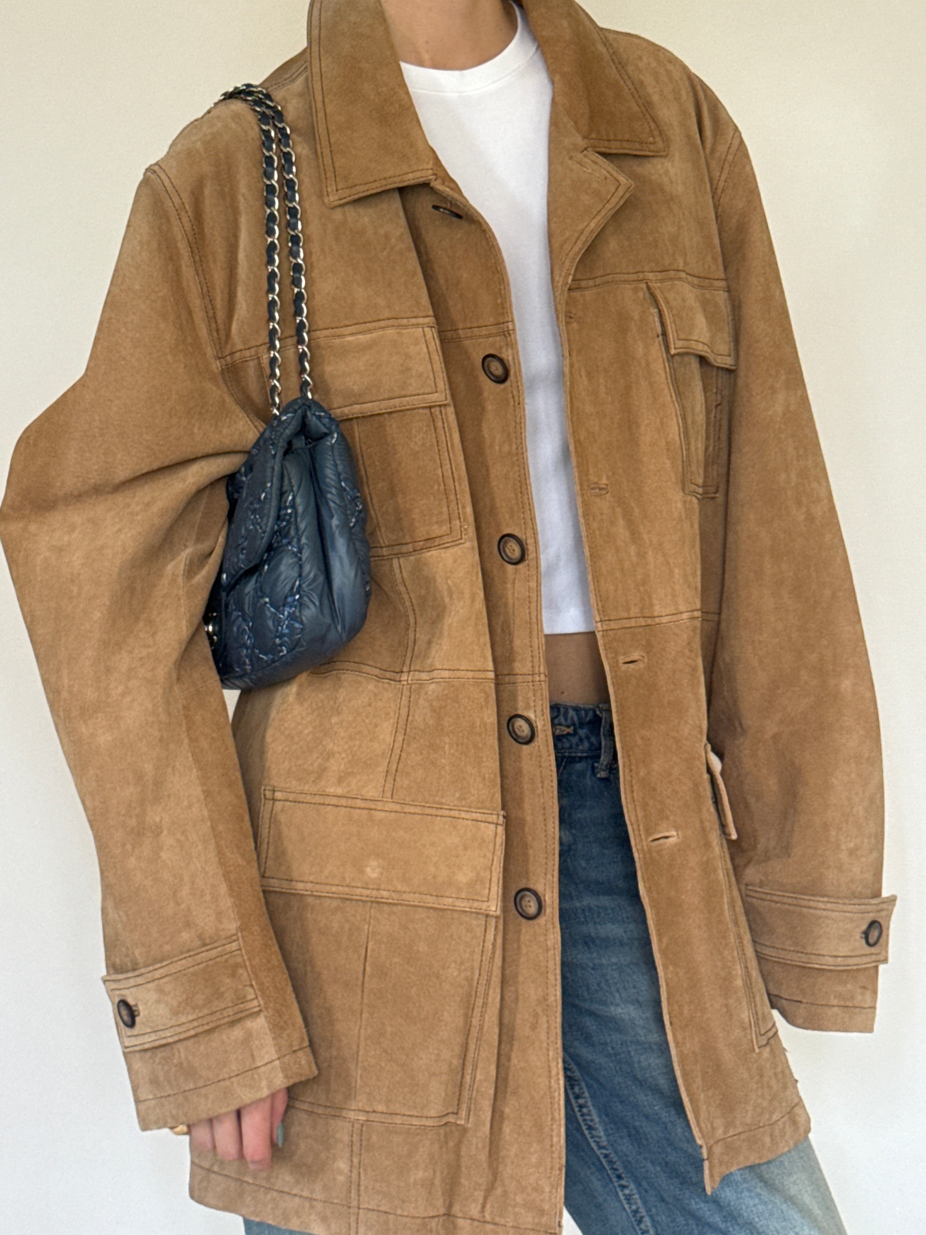 Vintage suede leather jacket fabric close-up