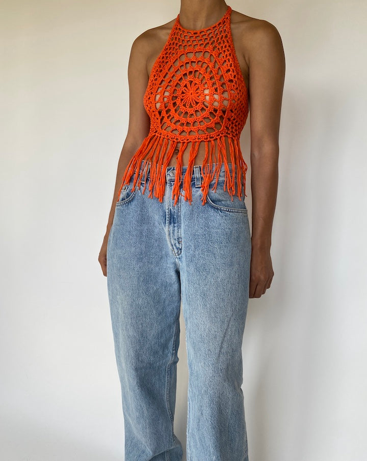 VINTAGE ORANGE CROCHET TOP 3333