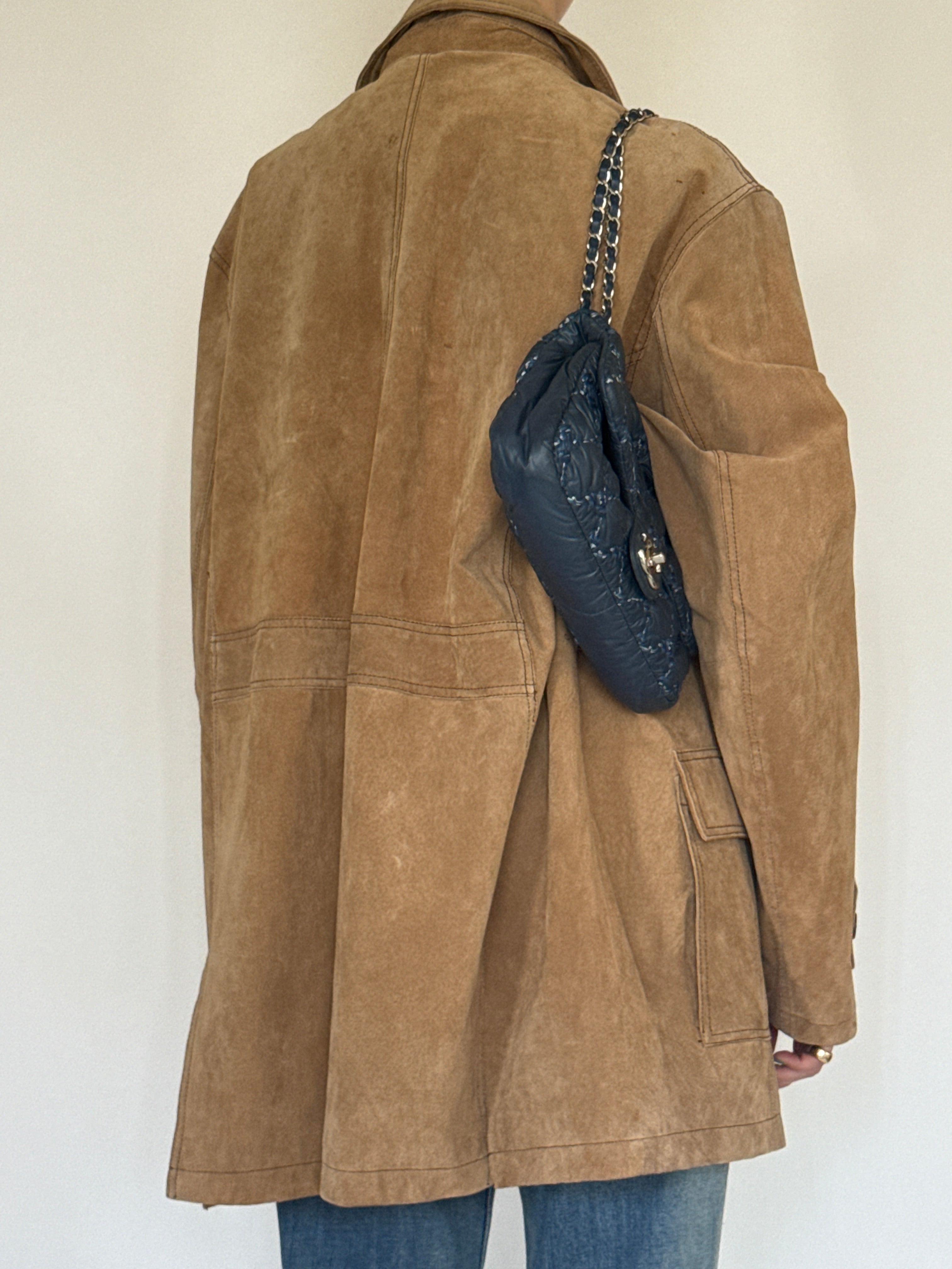 Vintage camel suede jacket back view
