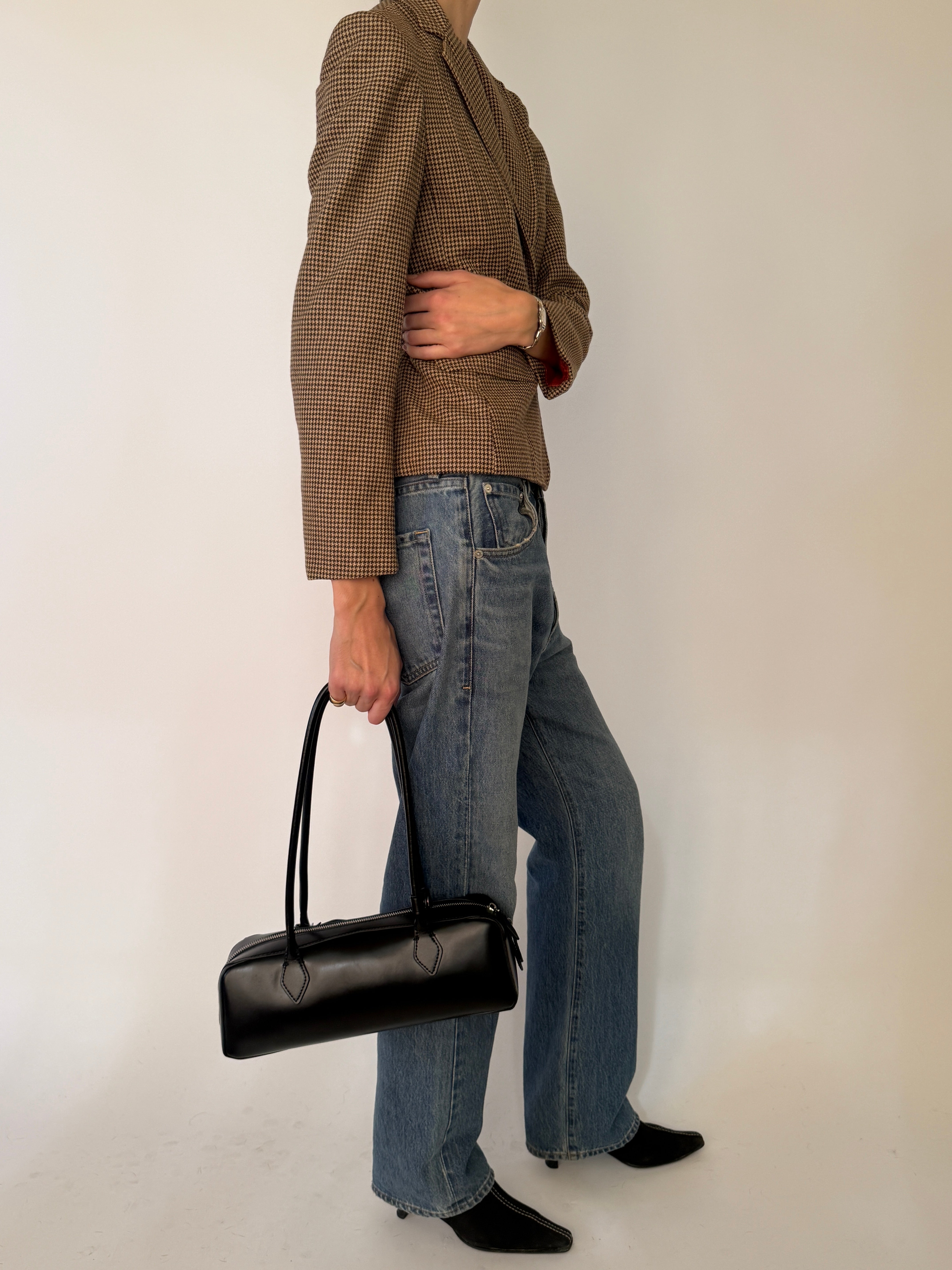 Vintage brown houndstooth blazer side view