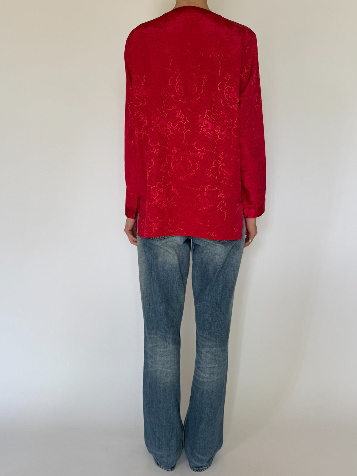 Vintage red jacquard blouse back view