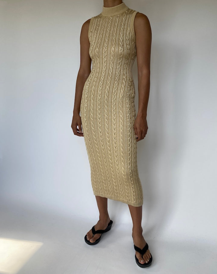 VINTAGE LONG BEIGE KNITTED DRESS 3336