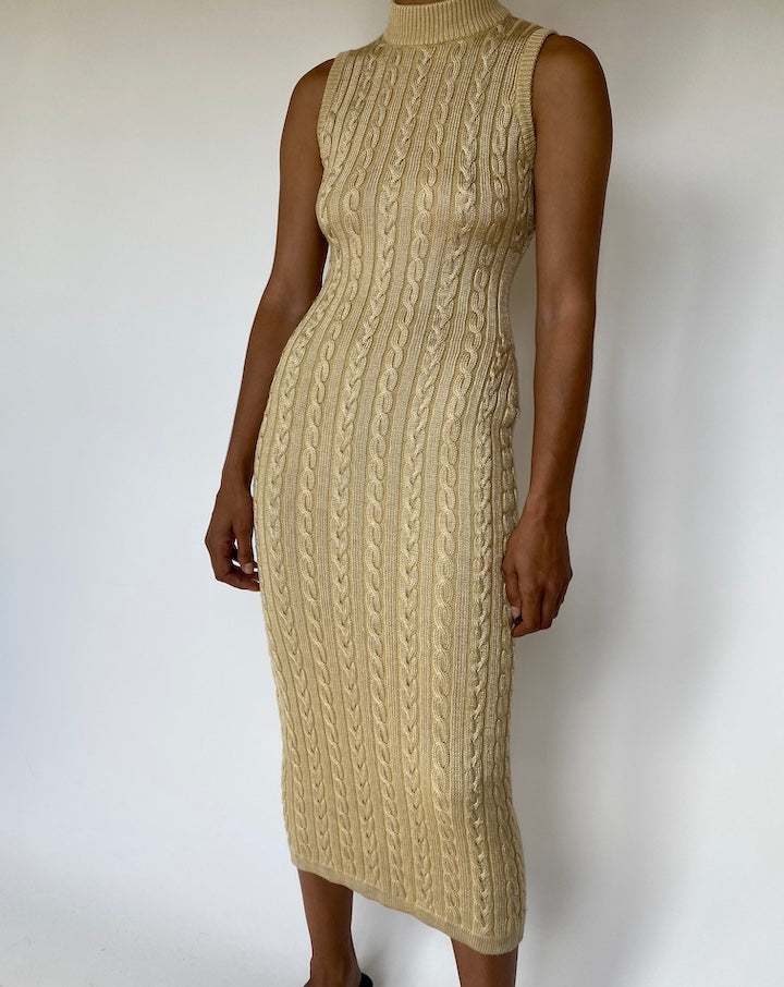 VINTAGE LONG BEIGE KNITTED DRESS 3336