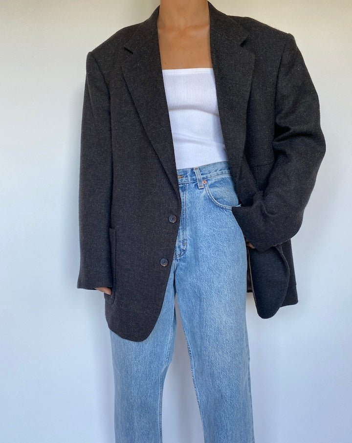 VINTAGE DARK GREY WOOL BLAZER 2787