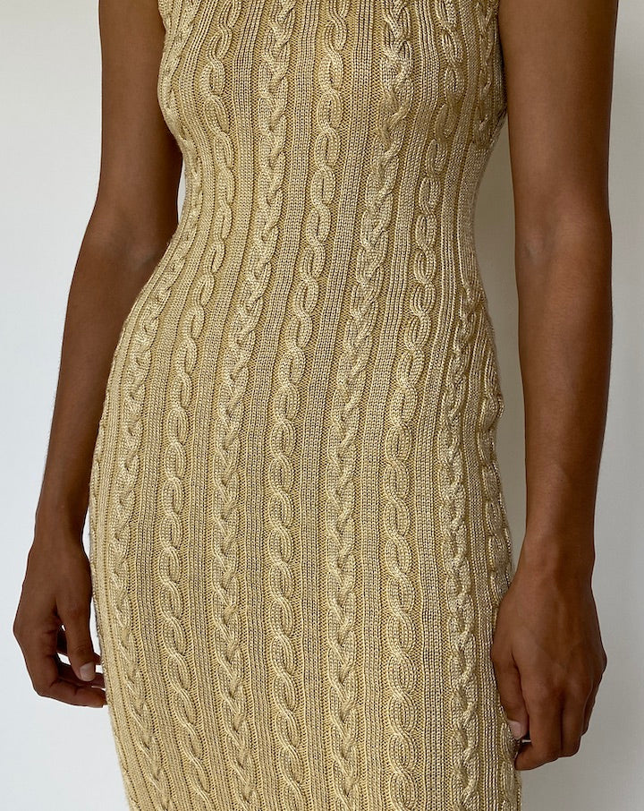 VINTAGE LONG BEIGE KNITTED DRESS 3336