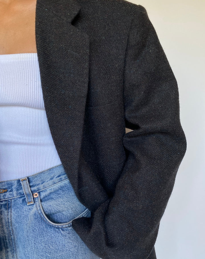 VINTAGE DARK GREY WOOL BLAZER 2787