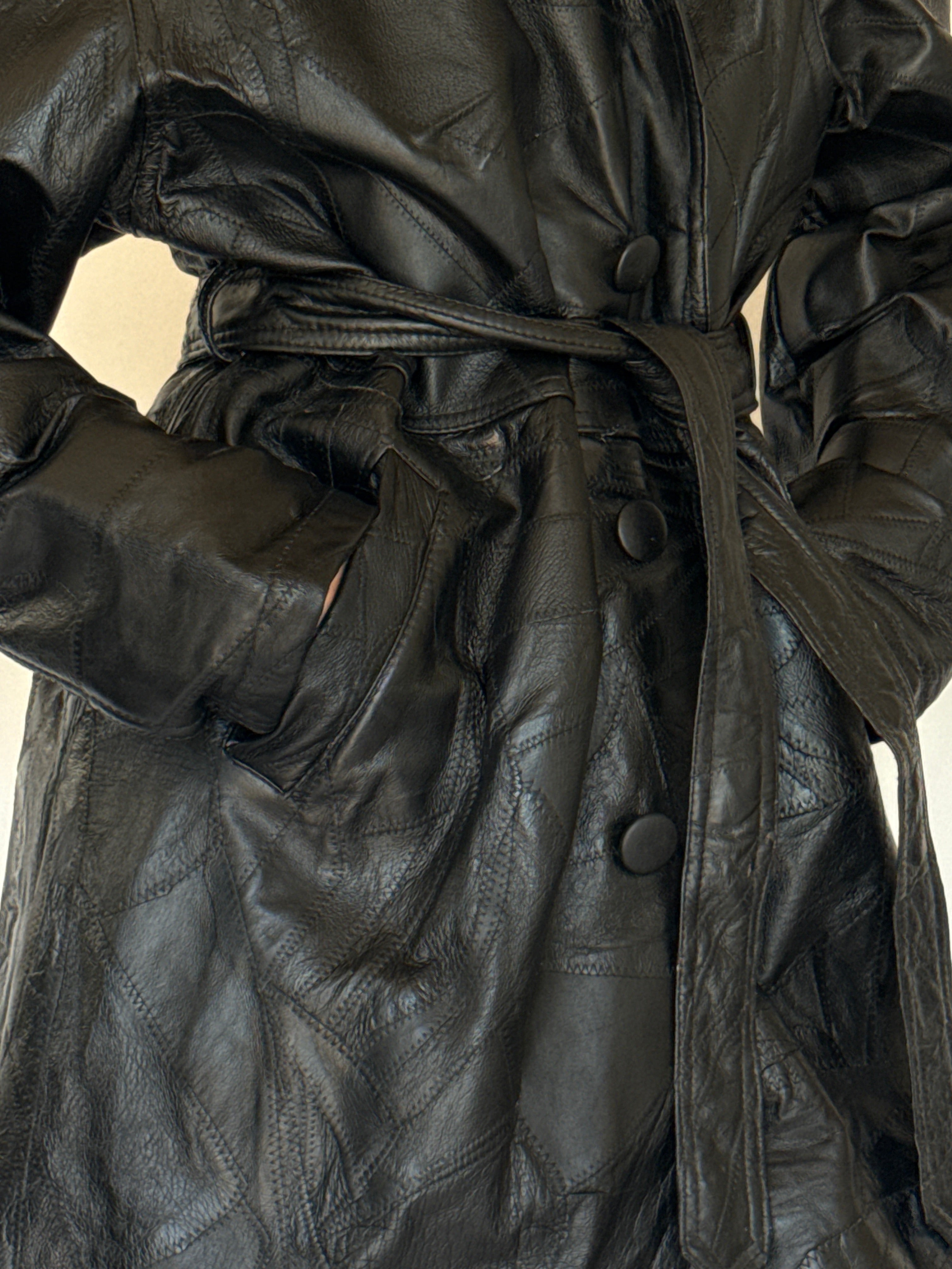 Vintage leather trench coat black button detail