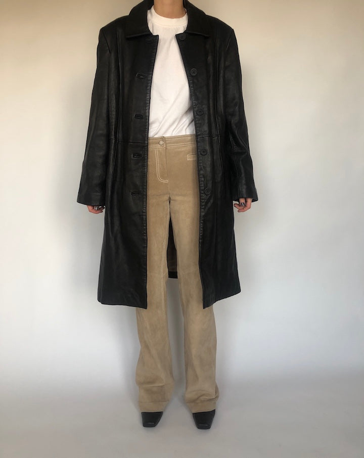 VINTAGE BLACK LONG LEATHER COAT 295