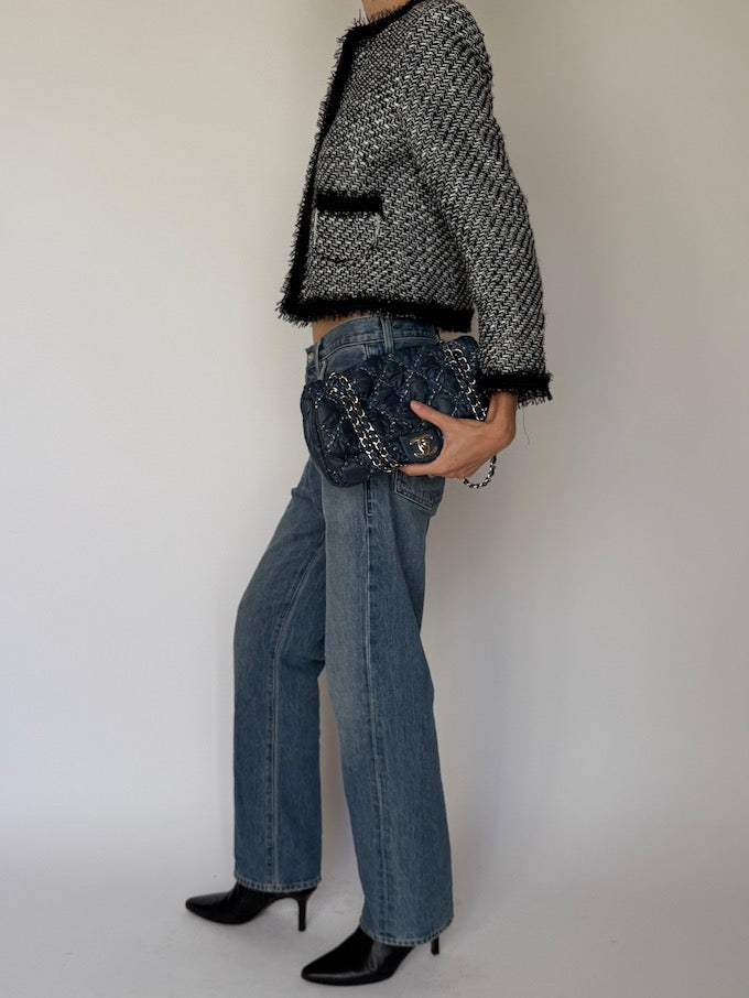 Vintage Tweed Cropped Jacket with Fringed Trim 6607