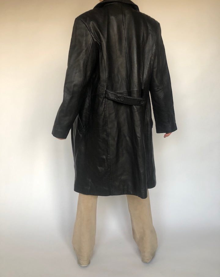 VINTAGE BLACK LONG LEATHER COAT 295