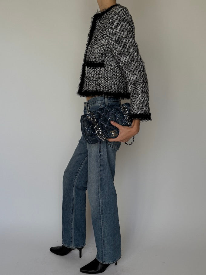 Vintage Tweed Cropped Jacket with Fringed Trim 6607