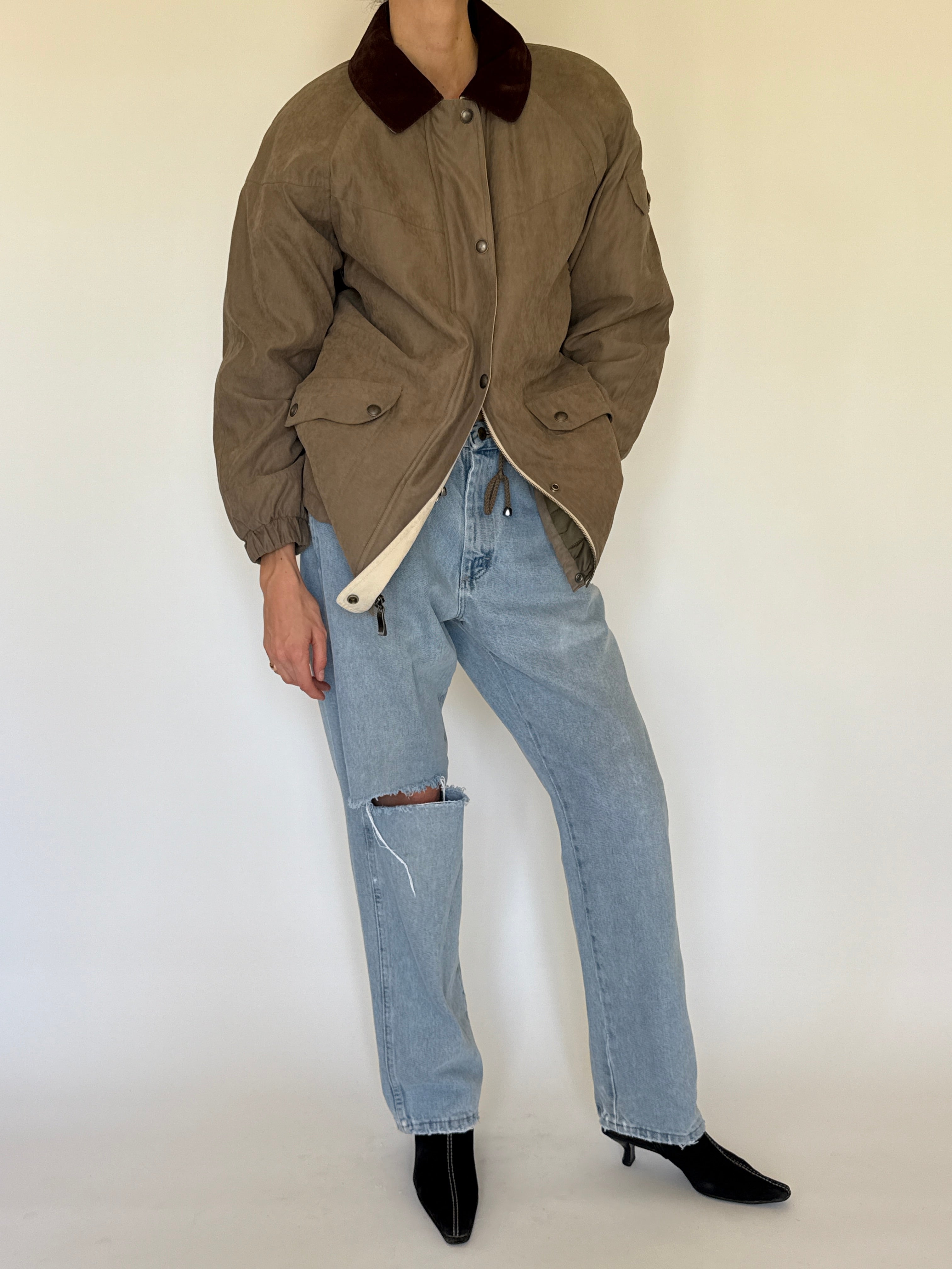 Vintage brown field jacket front view contrast collar