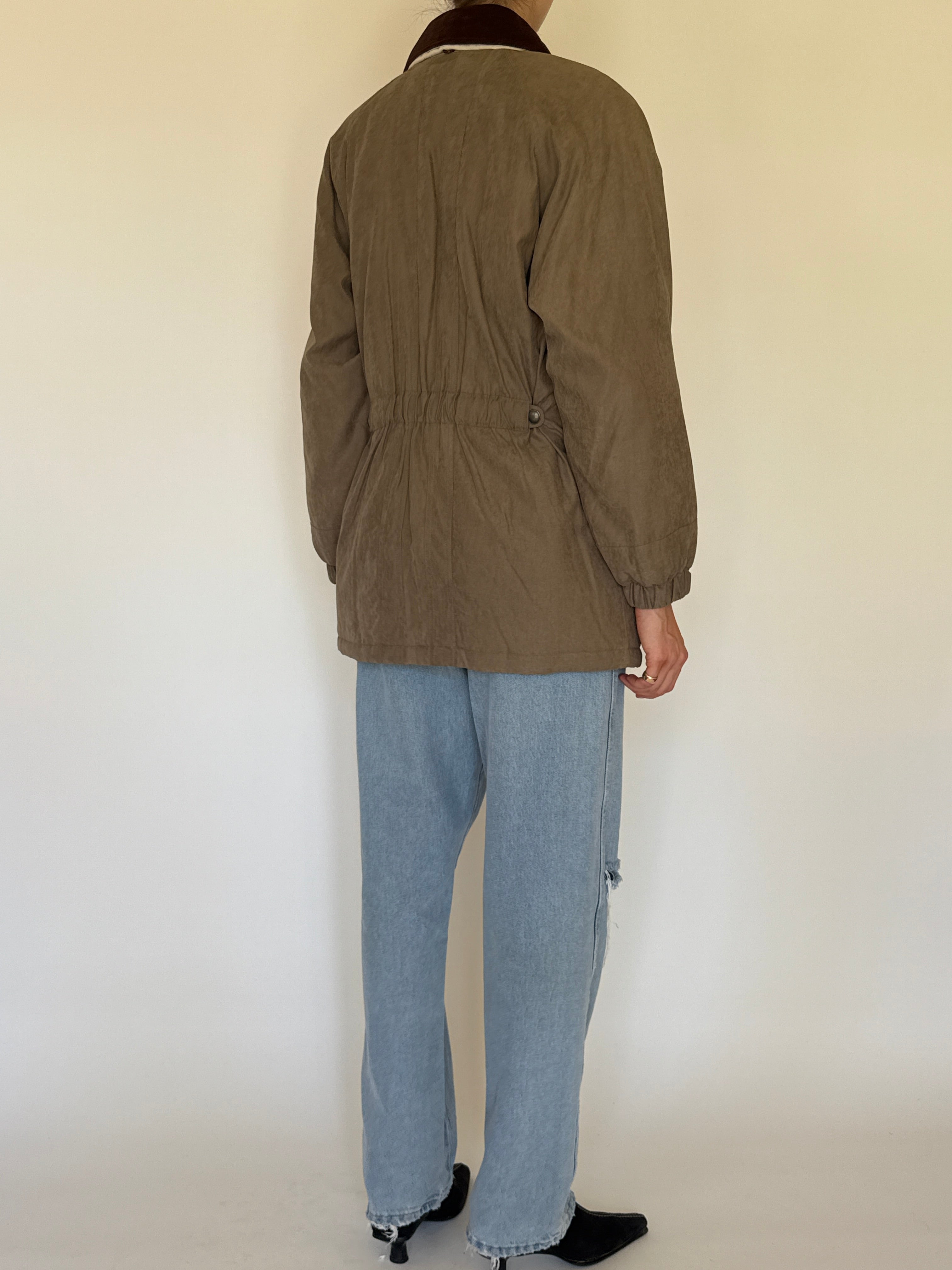 Vintage brown field jacket back view adjustable waist