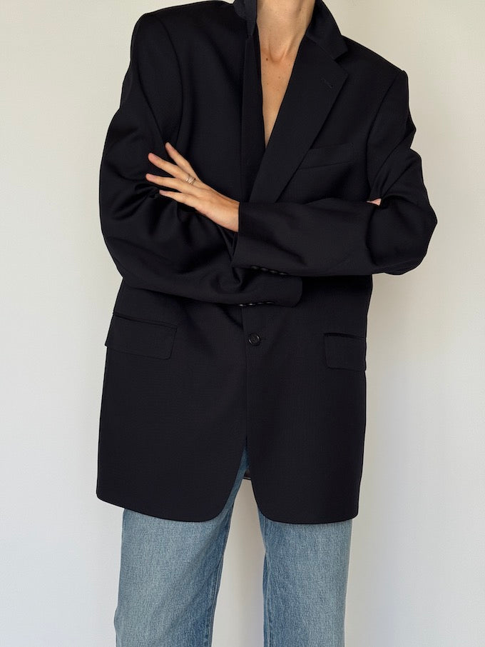 Vintage Single-Breasted Blazer Navy 6609