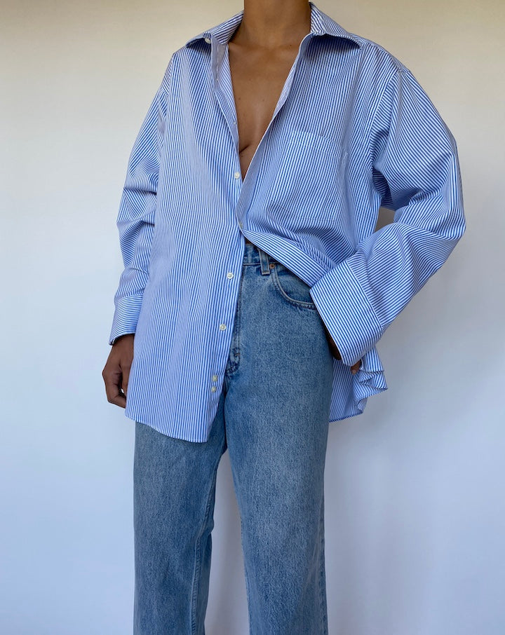 VINTAGE BLUE AND WHITE STRIPED SHIRT 2791