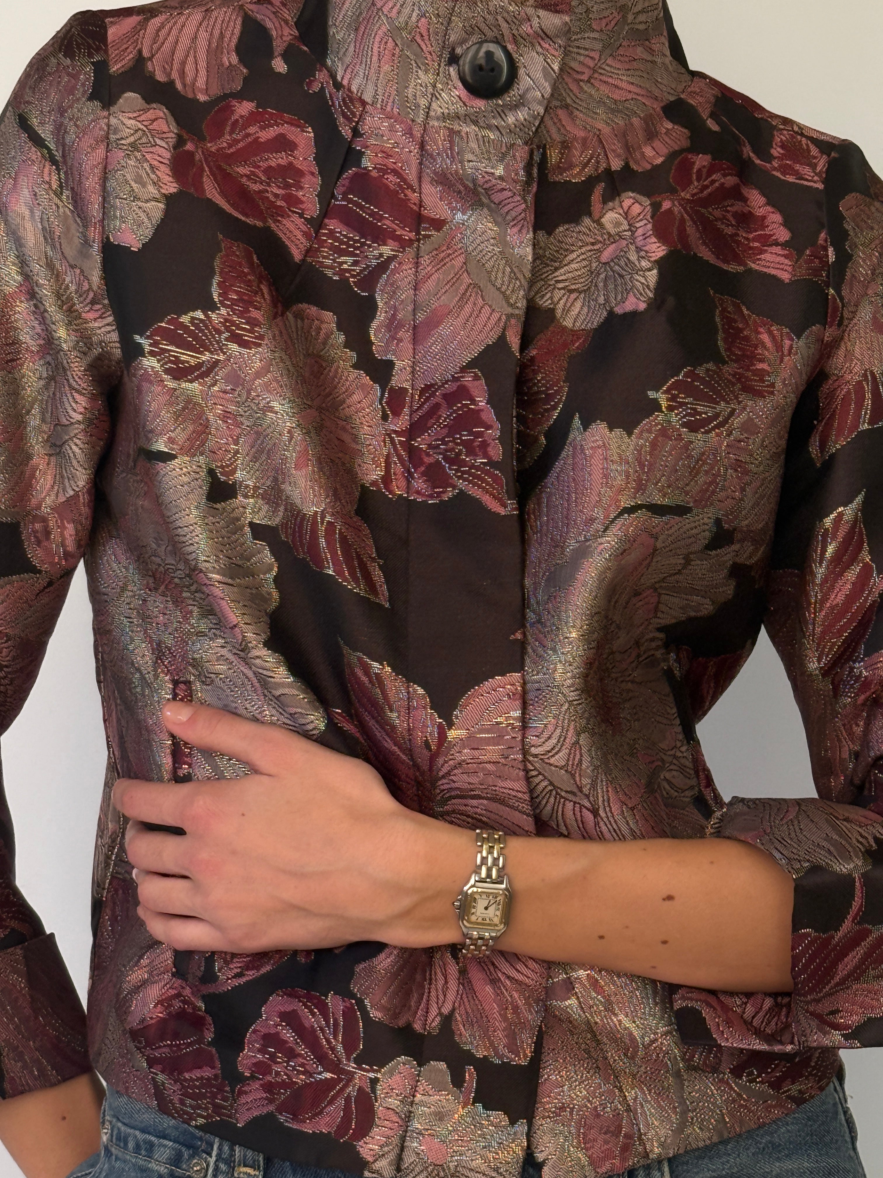 Vintage floral brocade jacket front view