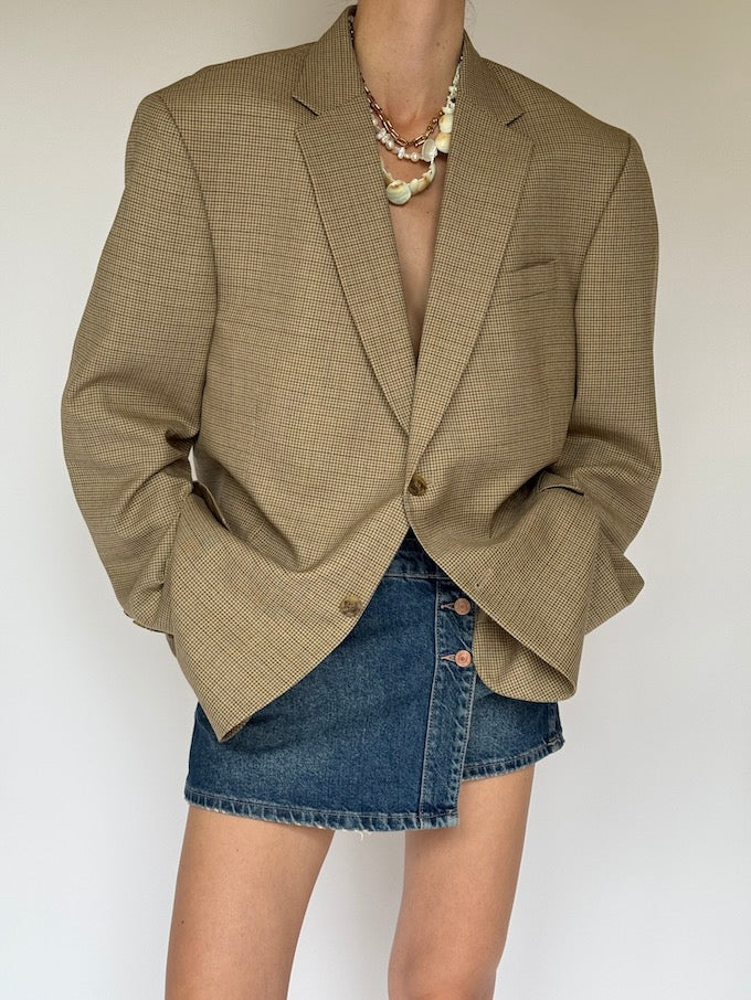Vintage oversized houndstooth blazer beige 6244