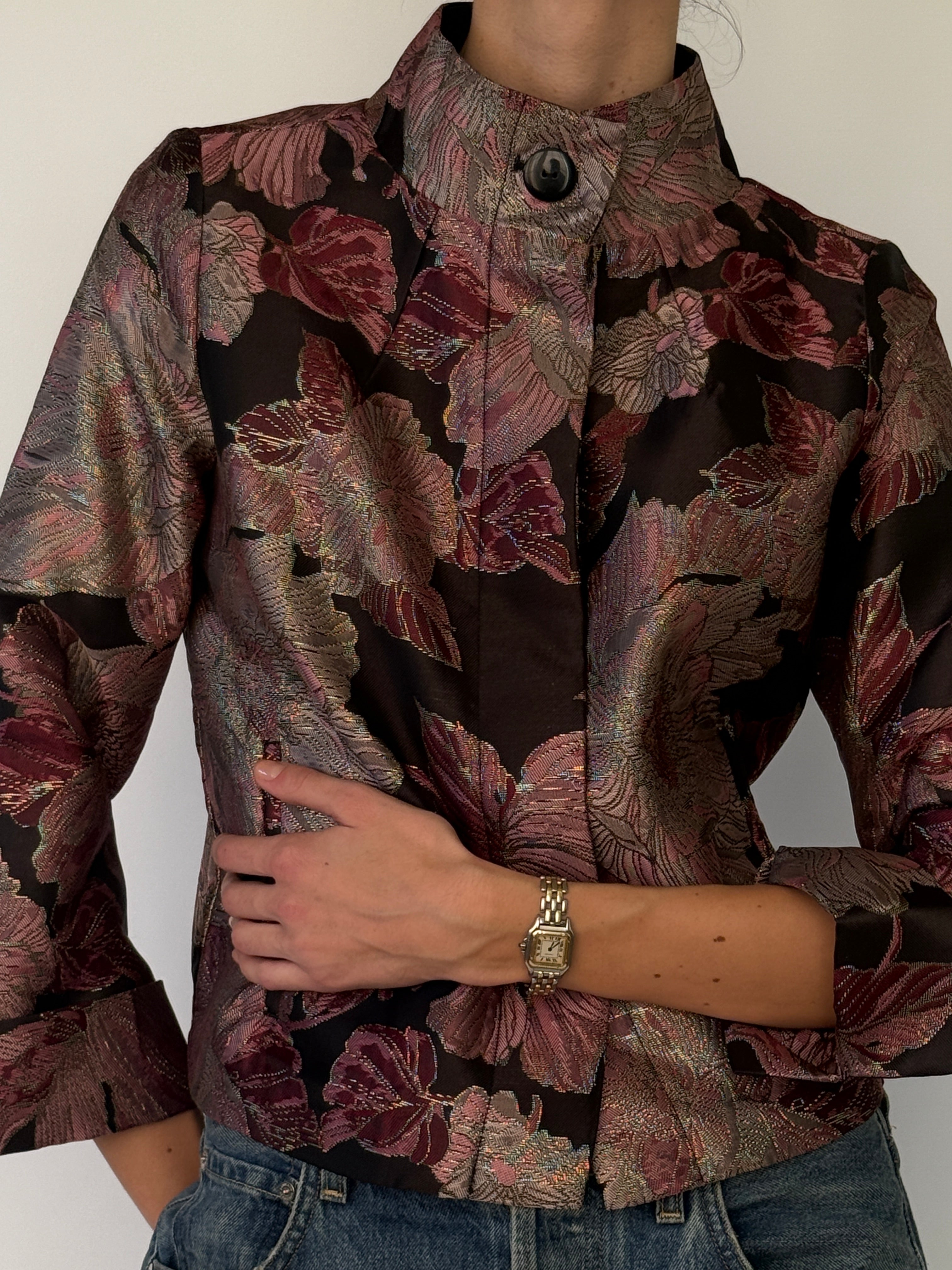 Vintage floral brocade jacket with high neckline