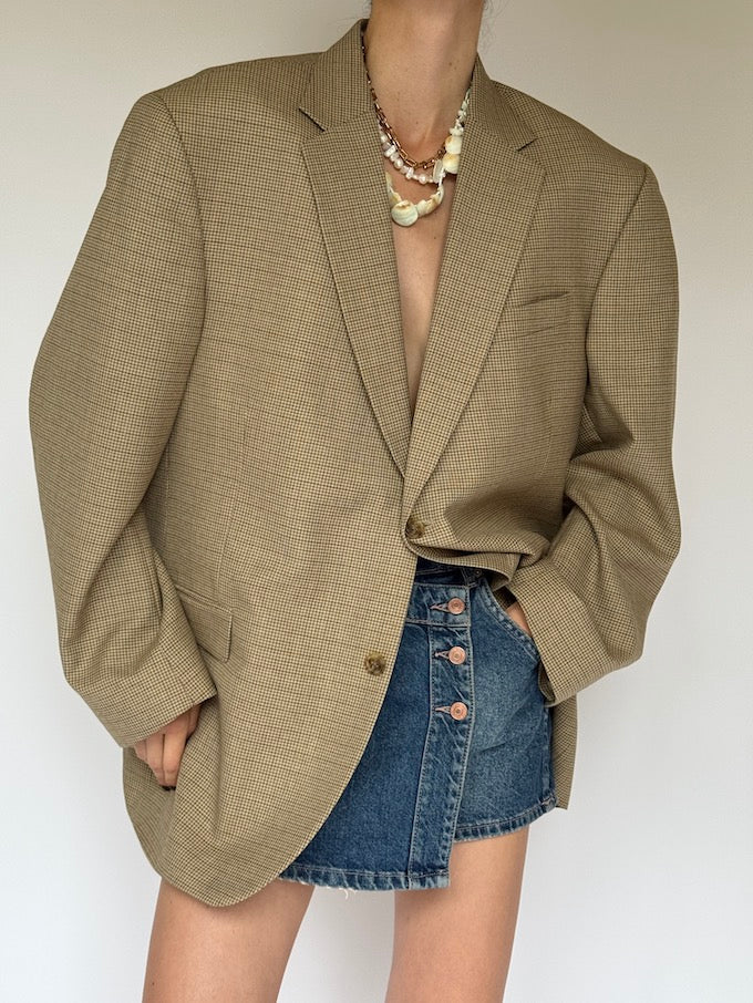 Vintage oversized houndstooth blazer beige 6244