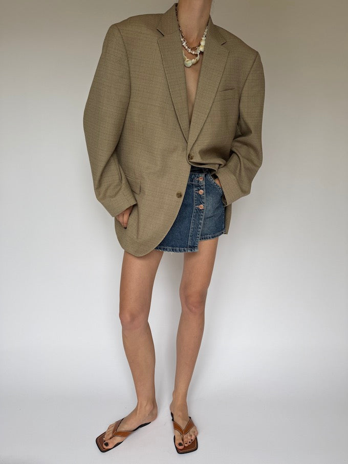 Vintage oversized houndstooth blazer beige 6244