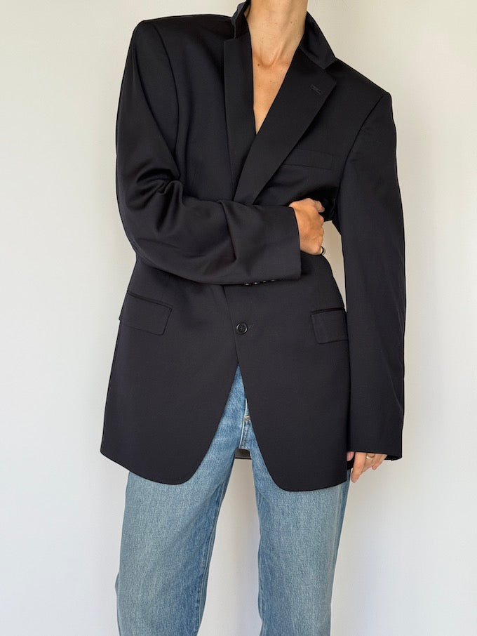 Vintage Single-Breasted Blazer Navy 6609