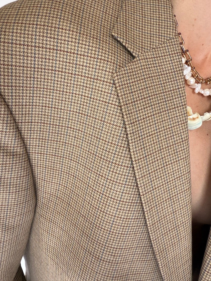 Vintage oversized houndstooth blazer beige 6244