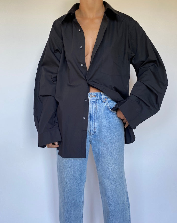 VINTAGE BLACK BUTTON DOWN LONG SLEEVE SHIRT 2795