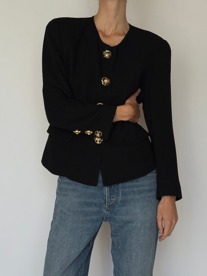 Vintage Black Blazer with Gold Statement Buttons 6610