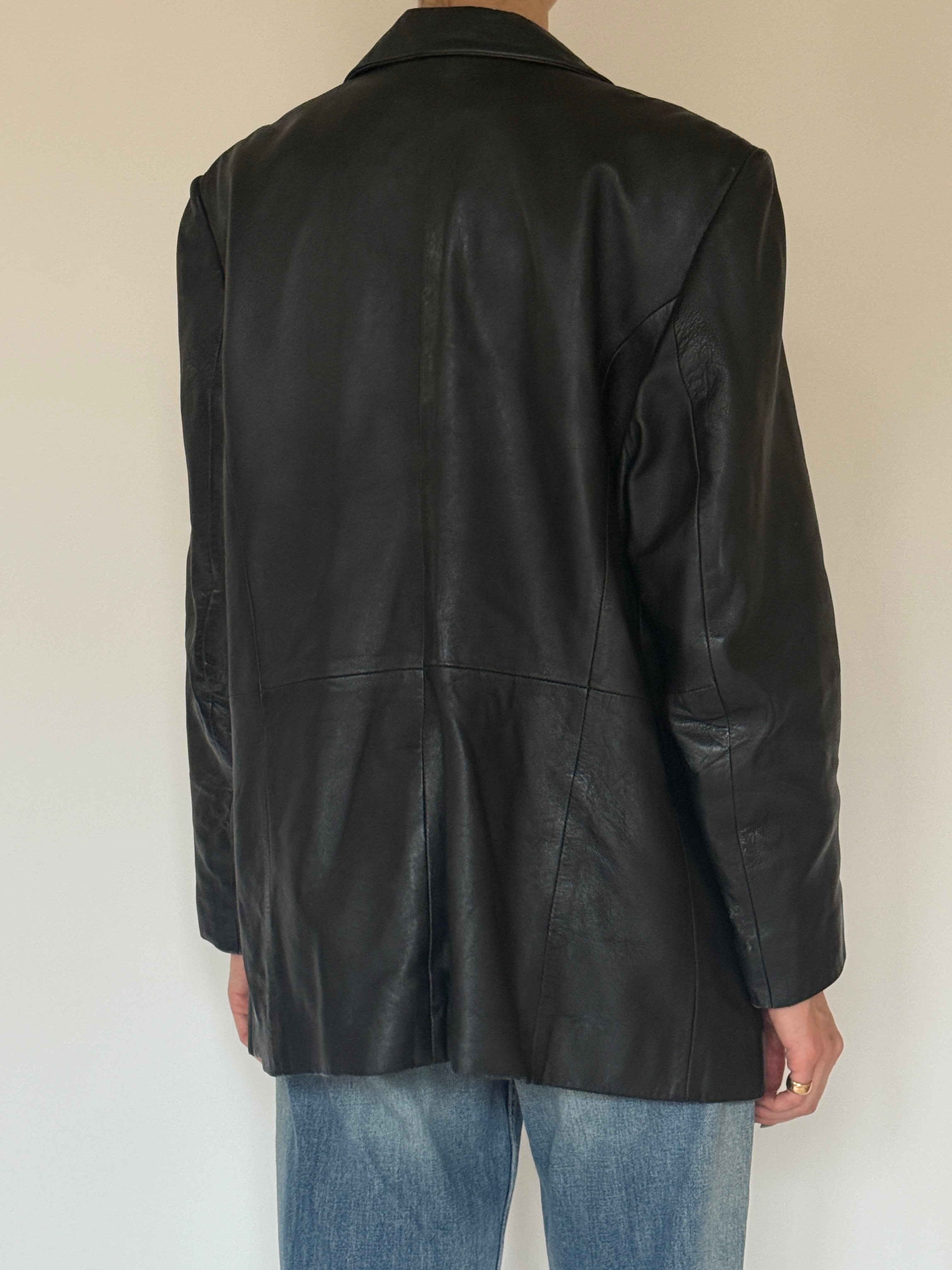 Vintage black leather blazer back view