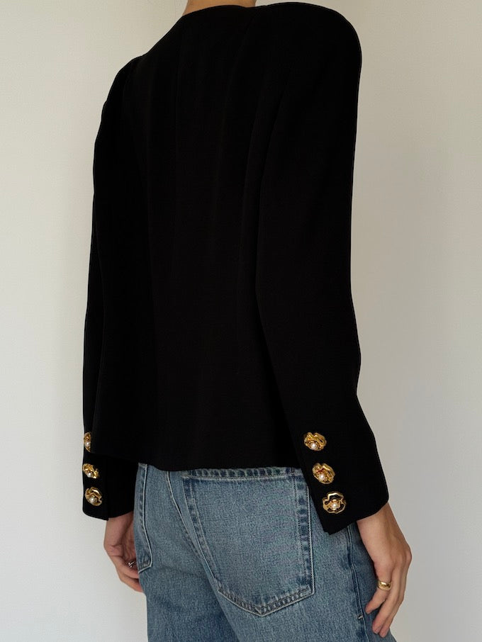 Vintage Black Blazer with Gold Statement Buttons 6610