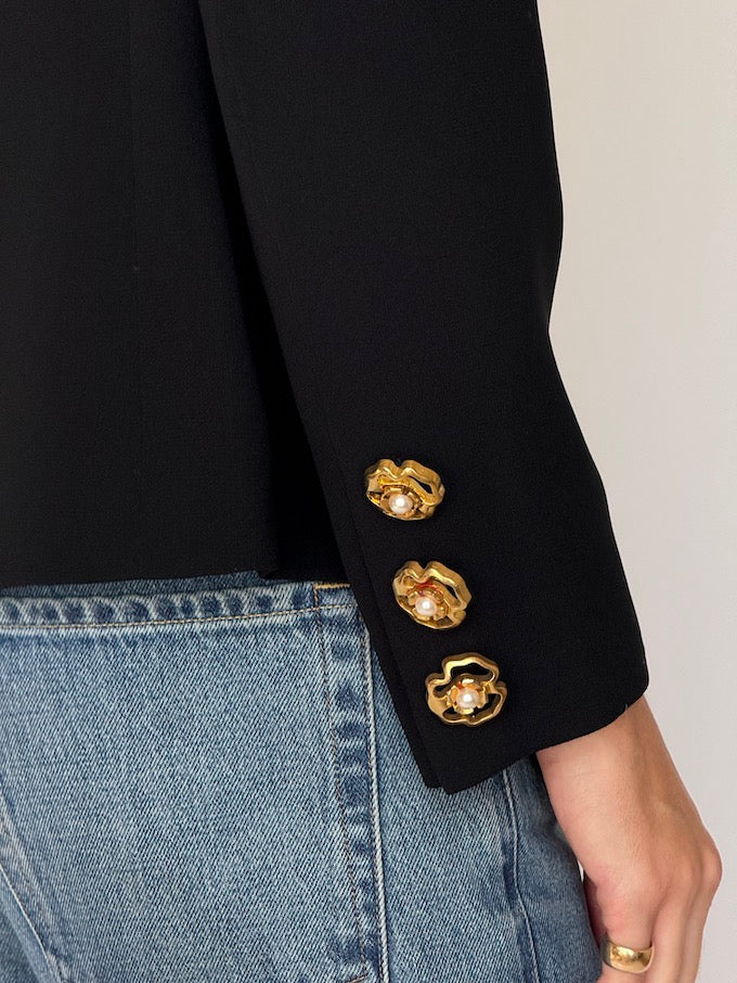 Vintage Black Blazer with Gold Statement Buttons 6610