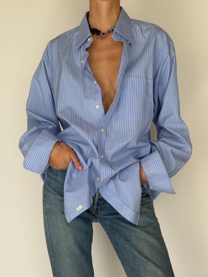 Vintage Striped Oversized Shirt Blue 6451