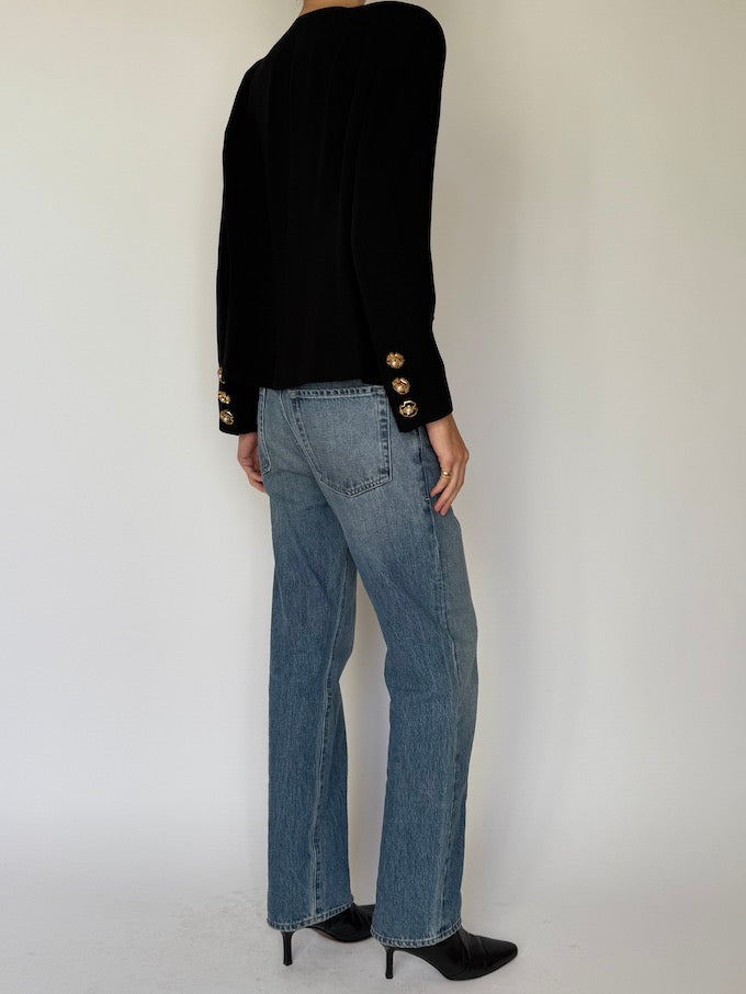 Vintage Black Blazer with Gold Statement Buttons 6610