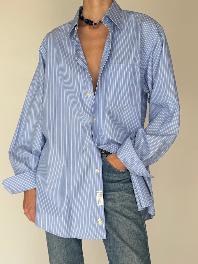 Vintage Striped Oversized Shirt Blue 6451