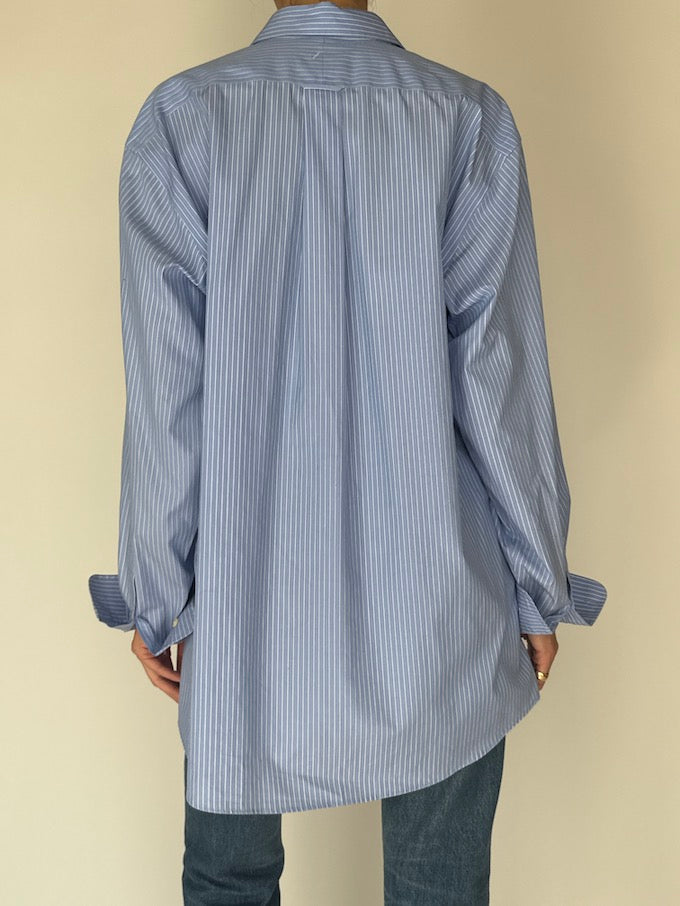 Vintage Striped Oversized Shirt Blue 6451