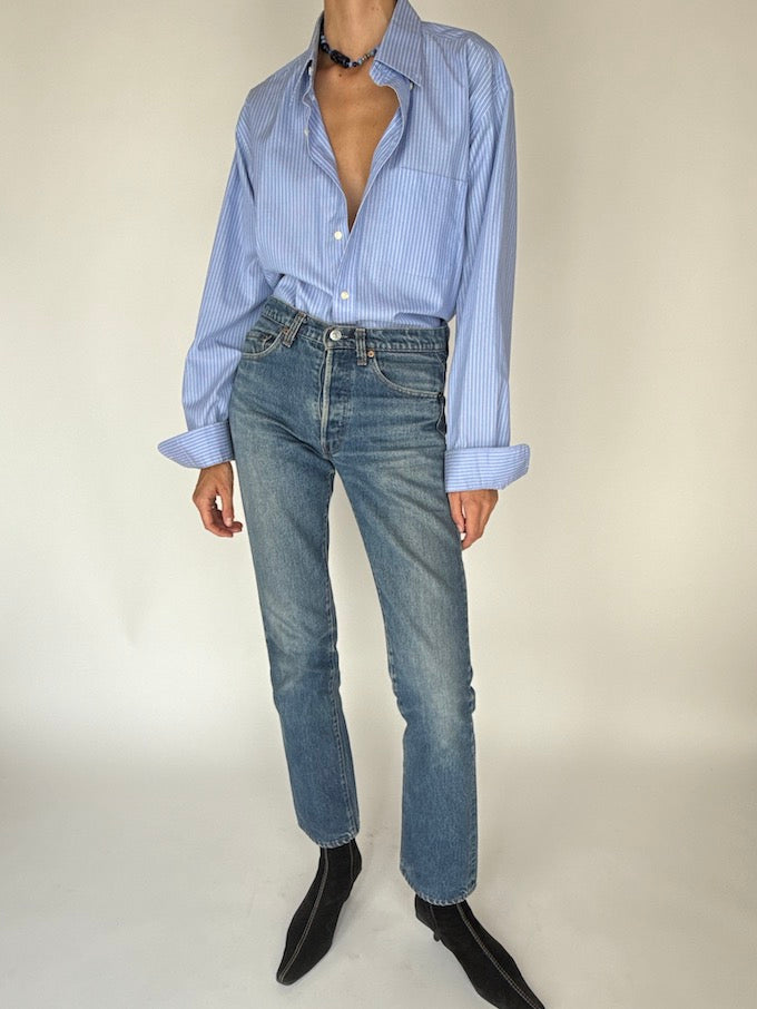 Vintage Striped Oversized Shirt Blue 6451