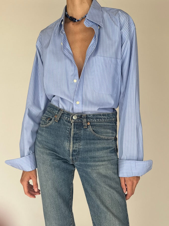 Vintage Striped Oversized Shirt Blue 6451