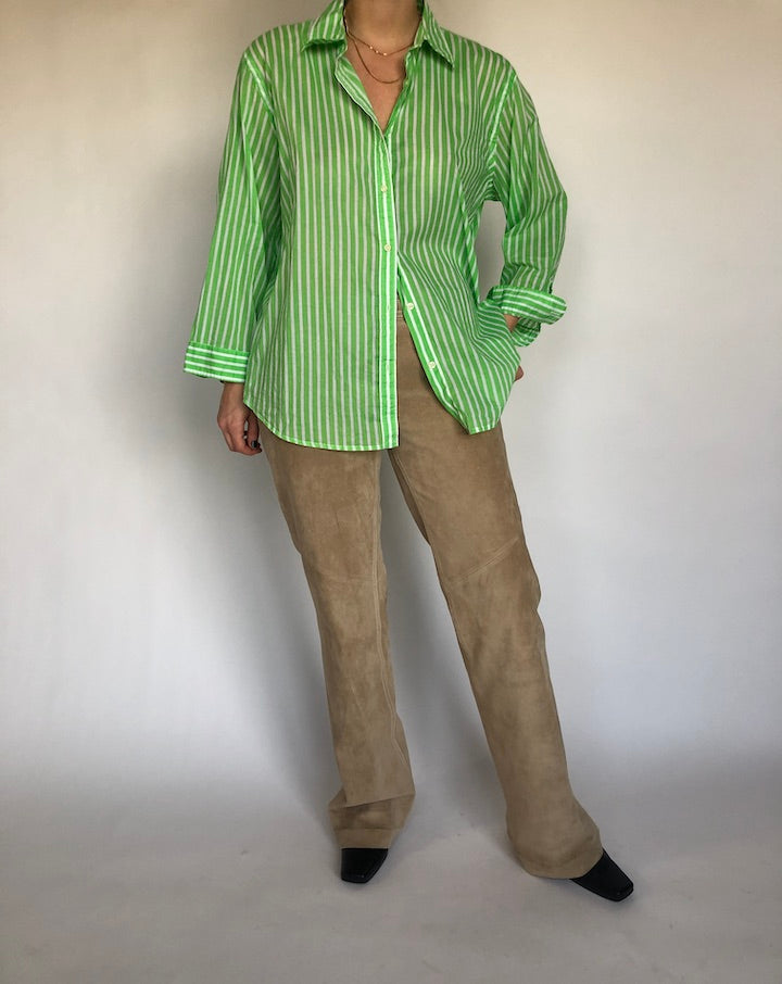 VINTAGE GREEN STRIPED COTTON SHIRT