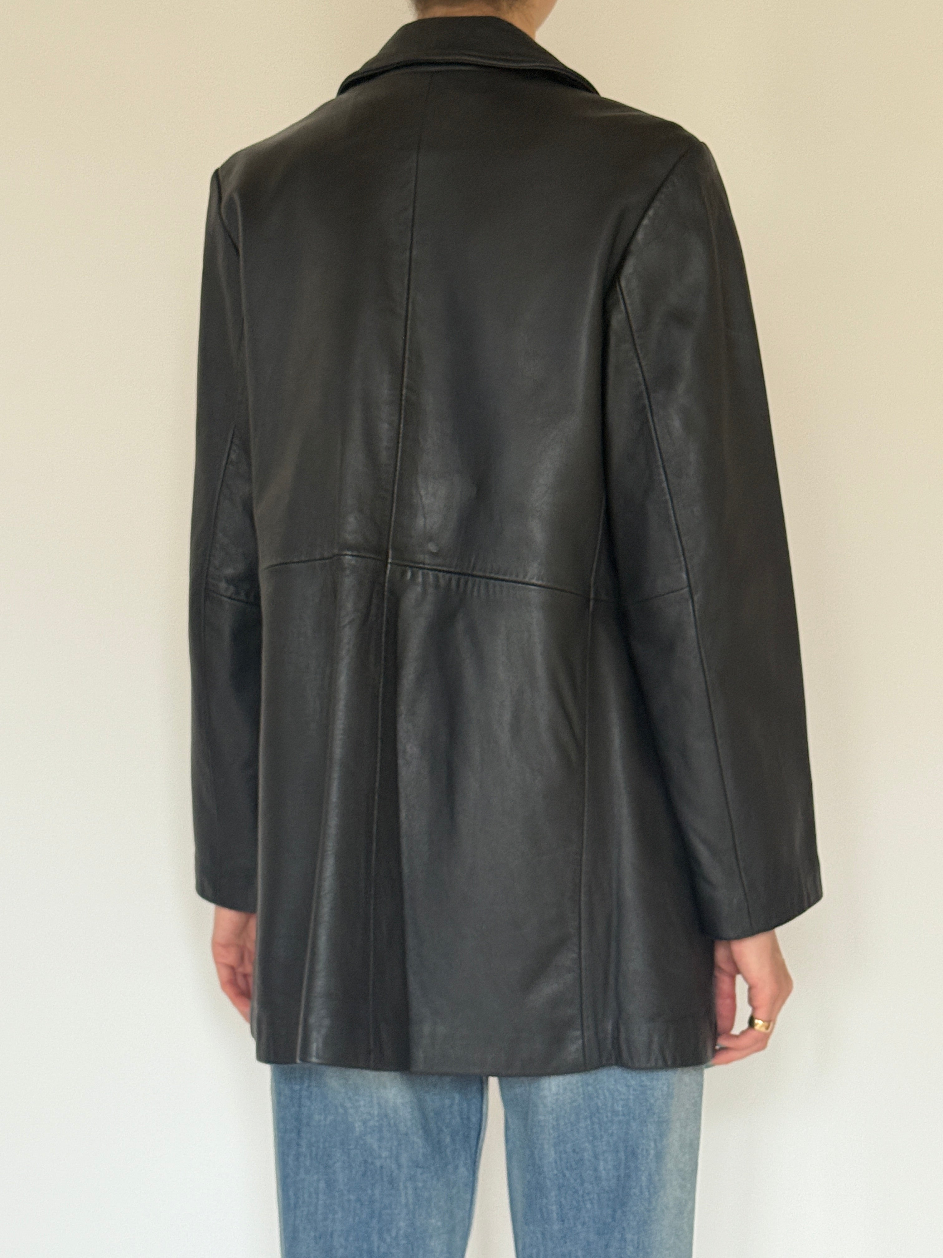 Vintage black leather blazer back view