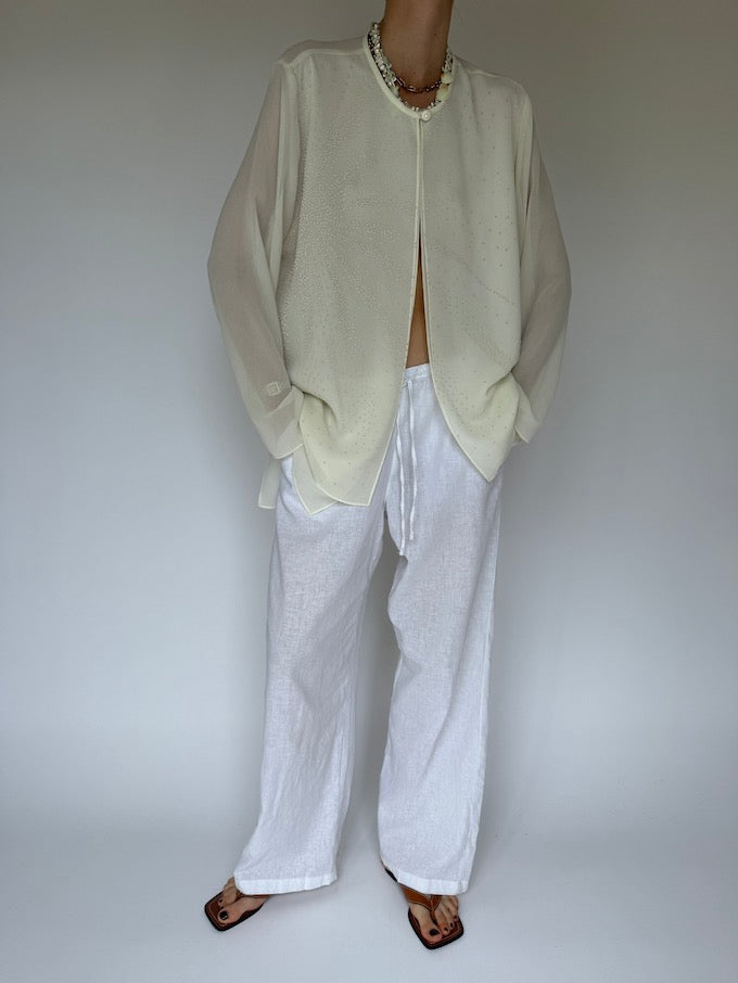 Vintage Beaded Sunburst Sheer Blouse cream 6213