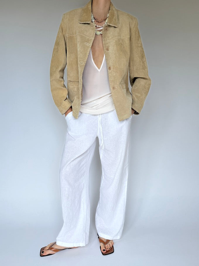 Vintage Suede Button-Up Jacket Sand 6197
