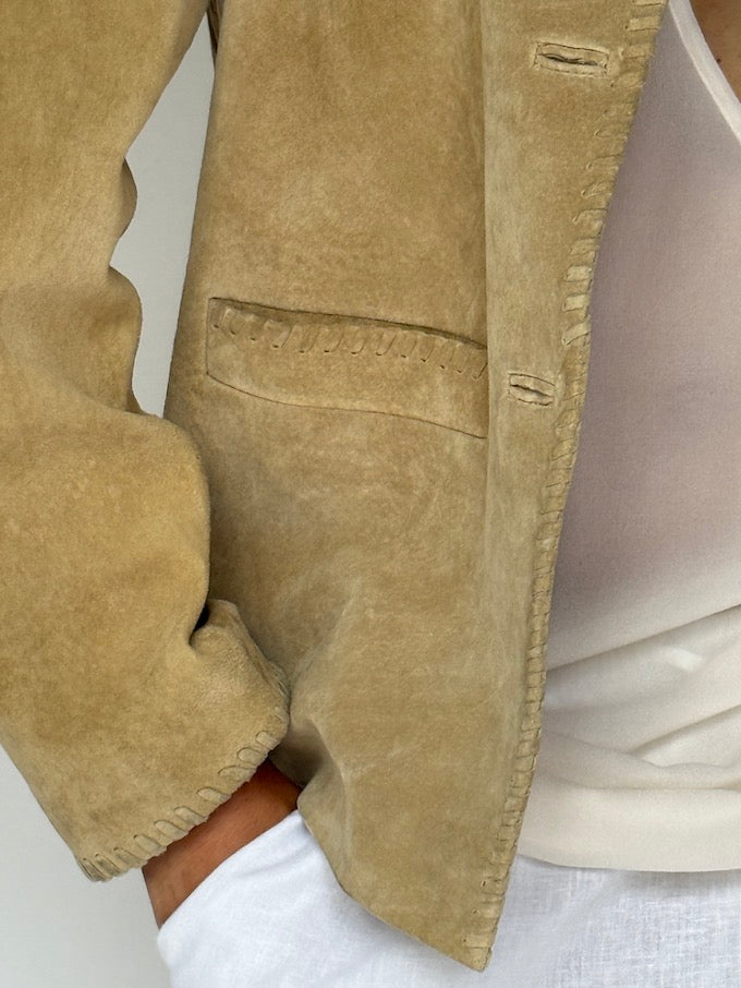 Vintage Suede Button-Up Jacket Sand 6197