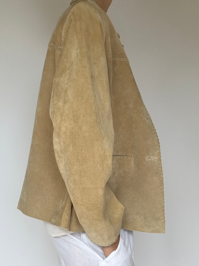 Vintage Suede Button-Up Jacket Sand 6197