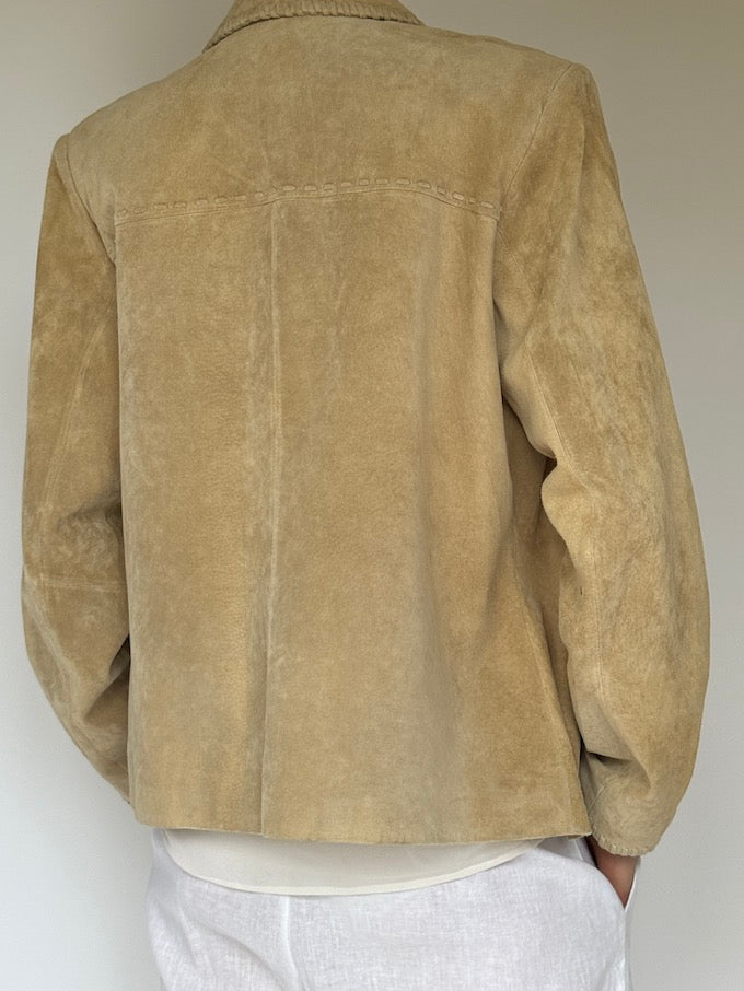 Vintage Suede Button-Up Jacket Sand 6197