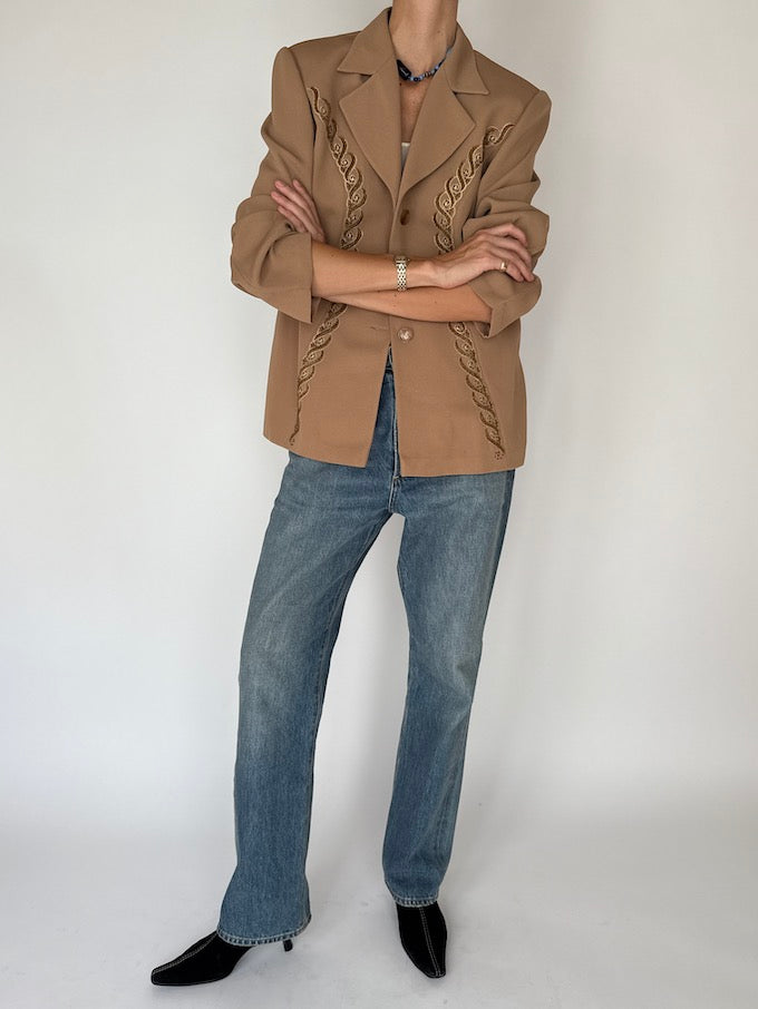 Vintage Western Blazer in Sand Beige