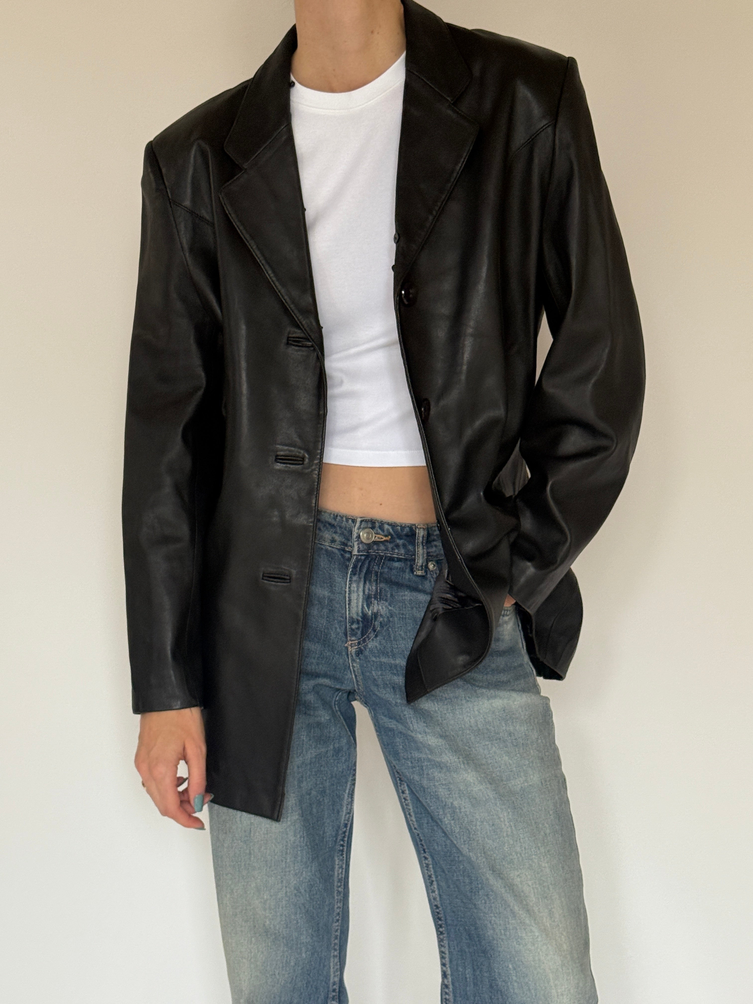 Vintage Leather Blazer Black 7793