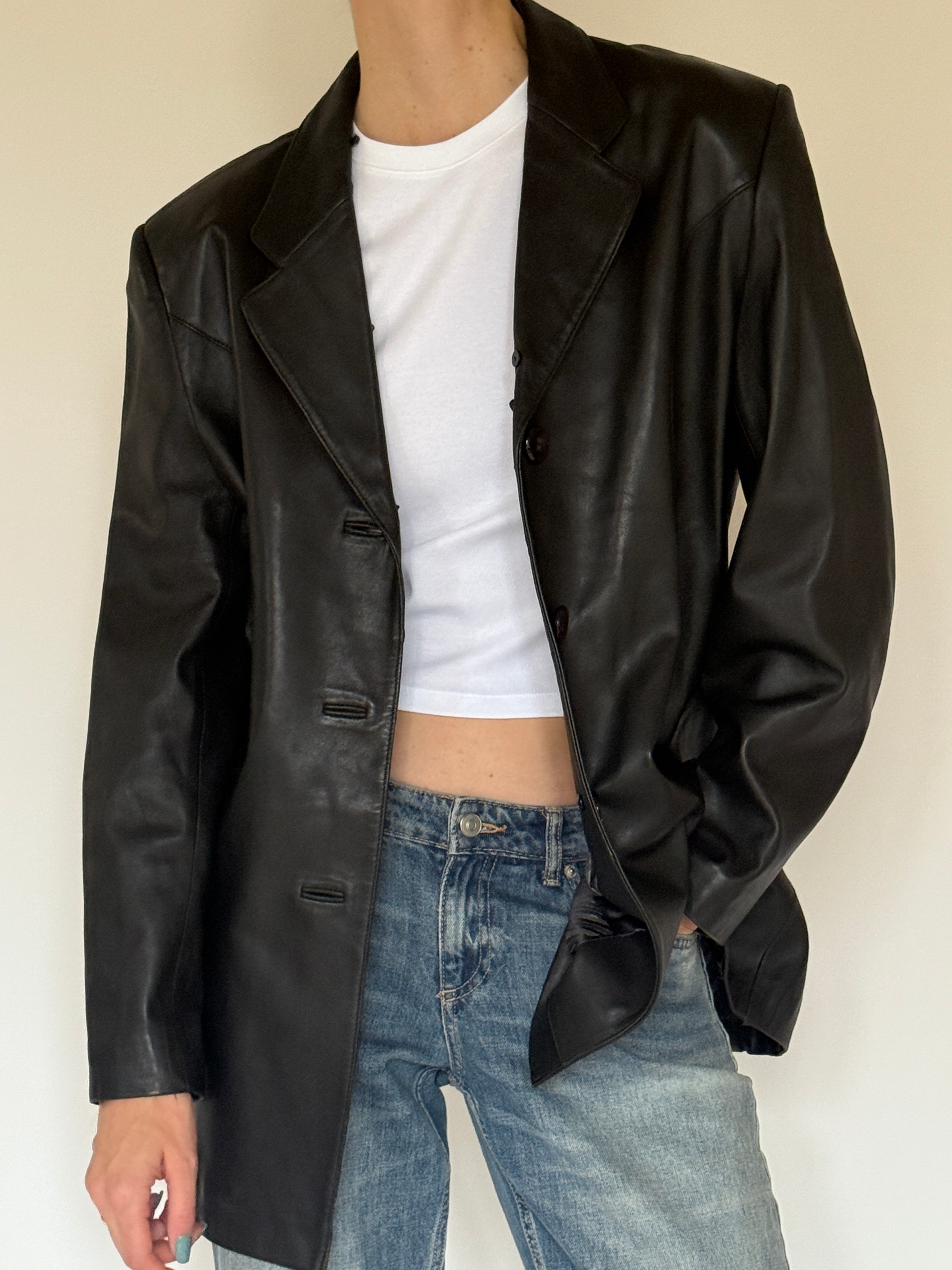Vintage Leather Blazer Black 7793